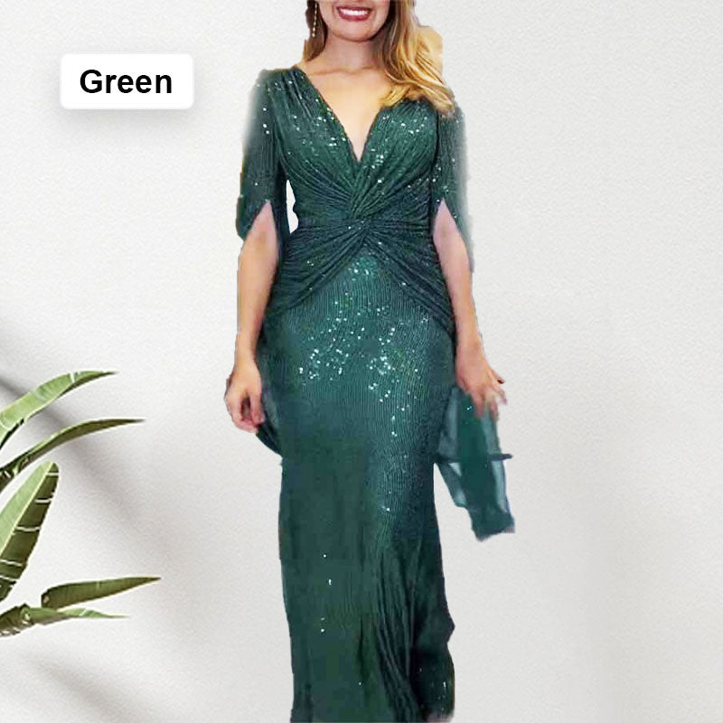 ✨New Arrival✨Sequined V-Neck Evening Dress with Pleated Hem-10