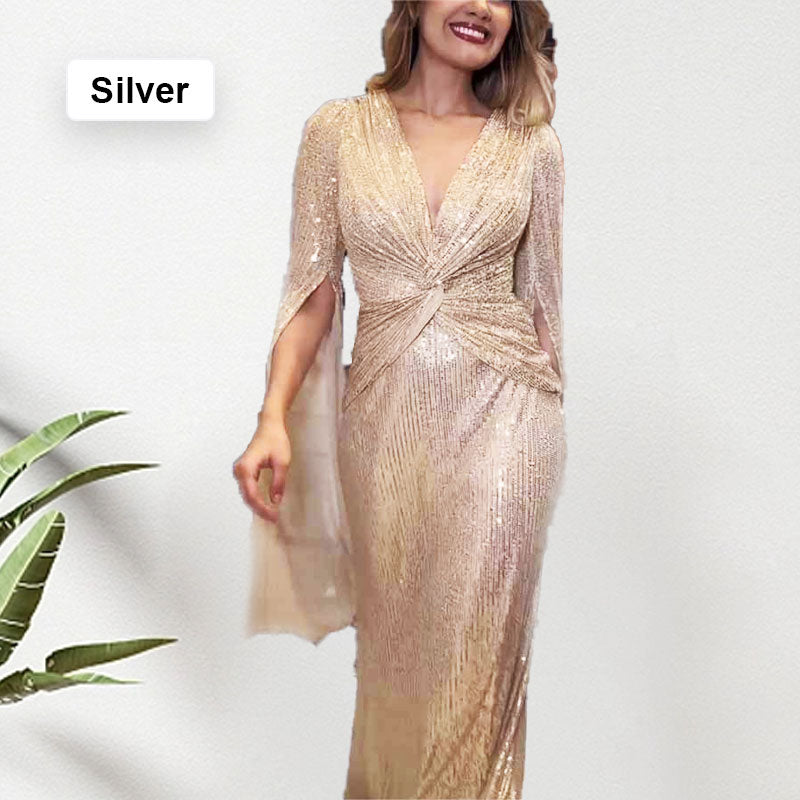✨New Arrival✨Sequined V-Neck Evening Dress with Pleated Hem-14
