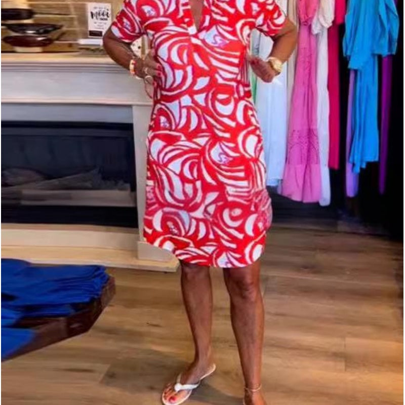 🎁Hot Sale 57% OFF⏳Short-Sleeved Printed V-Neck Fashion Dress-1