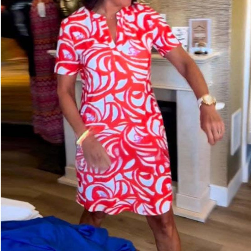 🎁Hot Sale 57% OFF⏳Short-Sleeved Printed V-Neck Fashion Dress-5