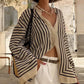 💕 Classy & Comfortable🌸Casual Striped Round Neck Button Front Blouse-2