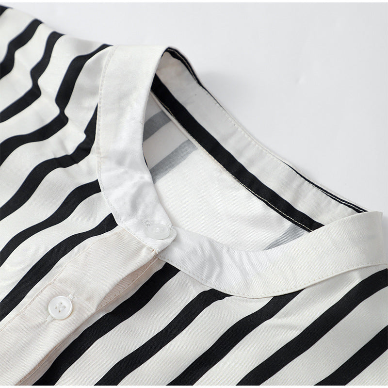 💕 Classy & Comfortable🌸Casual Striped Round Neck Button Front Blouse-4