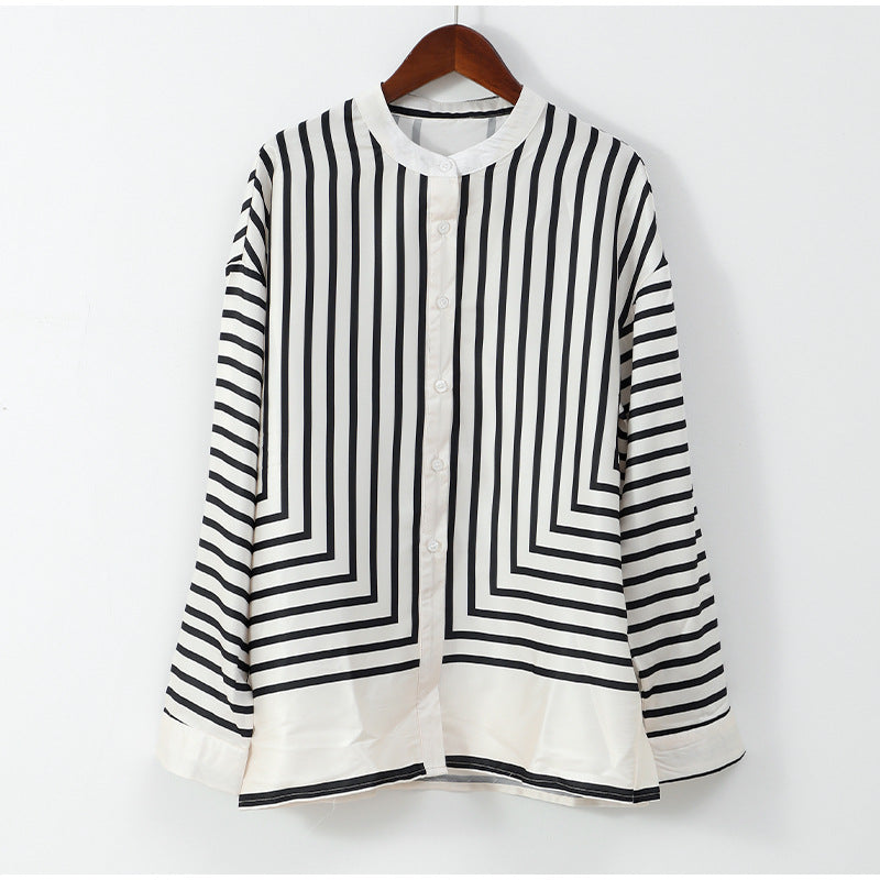💕 Classy & Comfortable🌸Casual Striped Round Neck Button Front Blouse-8