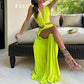 【🎀50% de descuento🎀】🎉2024 HOT SALE🔥😍V-Neck Waist Cutout Pleated Slit Long Dress-5