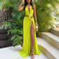 【🎀50% de descuento🎀】🎉2024 HOT SALE🔥😍V-Neck Waist Cutout Pleated Slit Long Dress-9