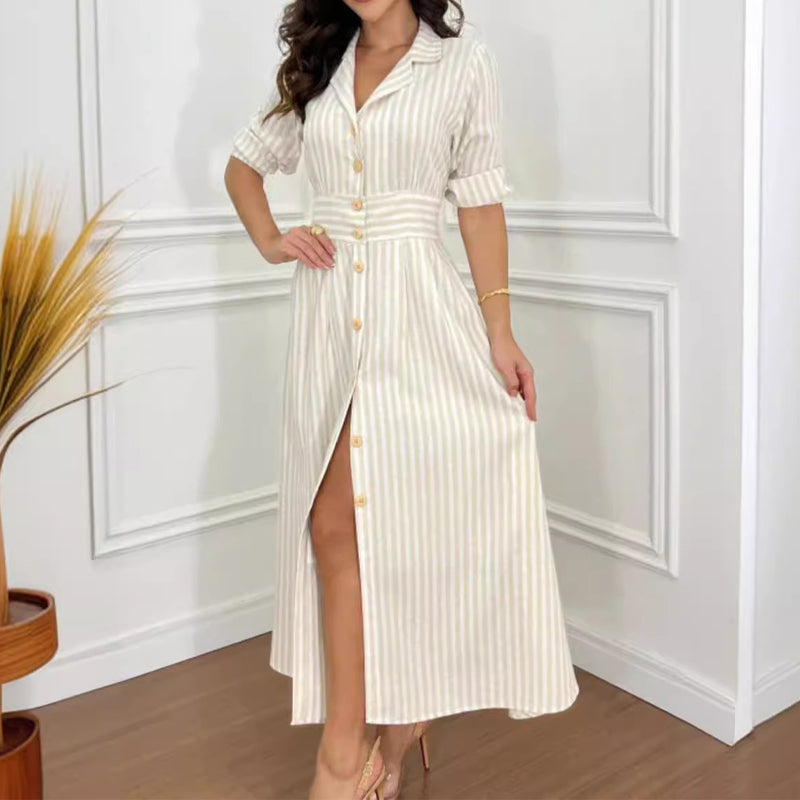 🌟Exclusive 66% OFF👗Fashion Striped Button-Down Long Shirt Dress-1