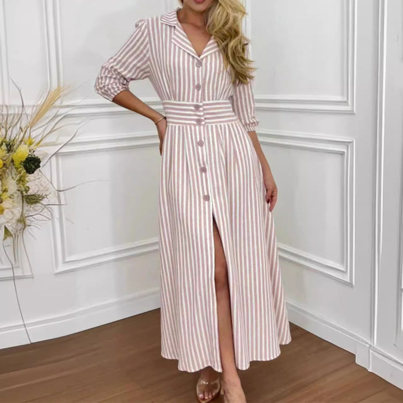 🌟Exclusive 66% OFF👗Fashion Striped Button-Down Long Shirt Dress-2