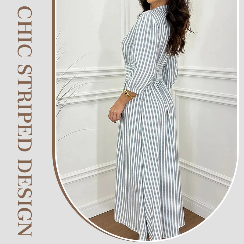 🌟Exclusive 66% OFF👗Fashion Striped Button-Down Long Shirt Dress-3