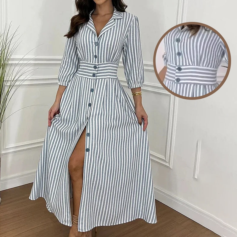 🌟Exclusive 66% OFF👗Fashion Striped Button-Down Long Shirt Dress-4
