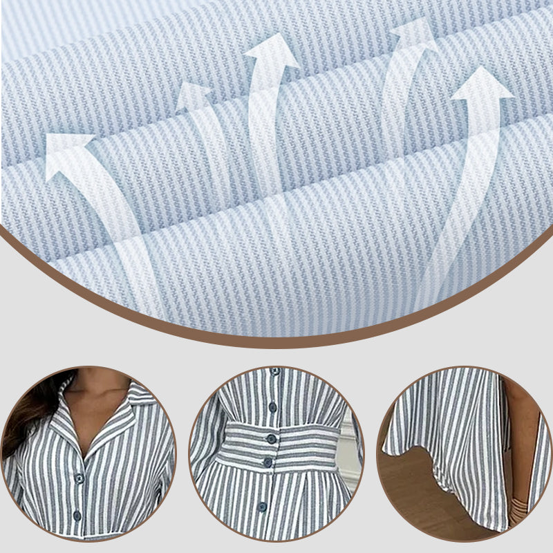 🌟Exclusive 66% OFF👗Fashion Striped Button-Down Long Shirt Dress-6
