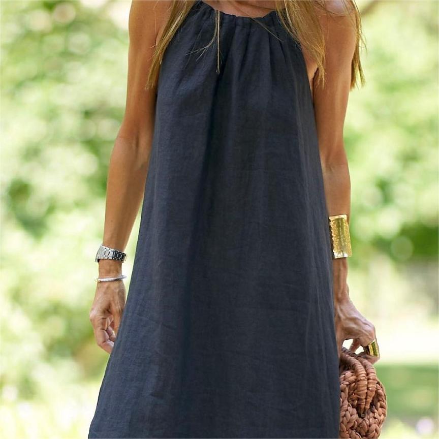 🌸Limit Time 84% OFF 💕Solid Color Loose Breathable Halter Dress-3