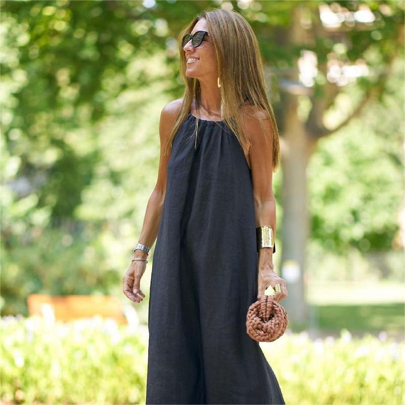 🌸Limit Time 84% OFF 💕Solid Color Loose Breathable Halter Dress-2