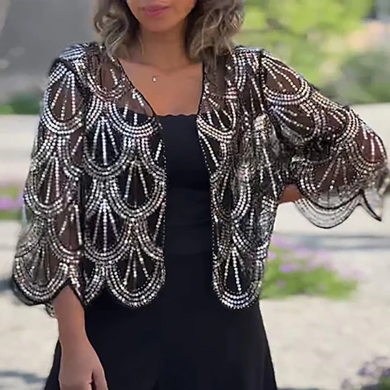 💥Clearance Sale💥-Women's Elegant Sequin 3/4 Sleeved Shrugs-2