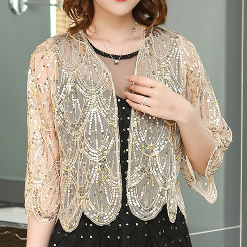💥Clearance Sale💥-Women's Elegant Sequin 3/4 Sleeved Shrugs-10