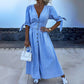 💕Free Shipping🌷Women's V-Neck Button Down Denim Dress-2