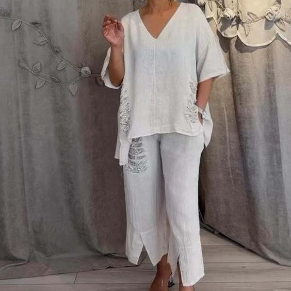 💥Last Day 50% OFF💥Women's Cotton Linen V-Neck 2-Piece Set-8