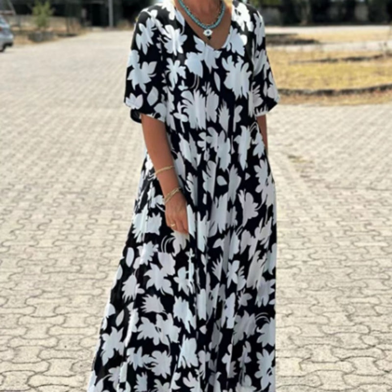 🔥HOT SALE-50% OFF💝Women’s Trendy Print Loose Fit V Neck Long Dress-3