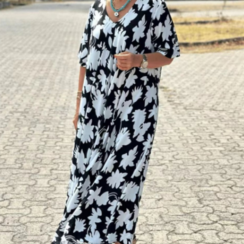 🔥HOT SALE-50% OFF💝Women’s Trendy Print Loose Fit V Neck Long Dress-2