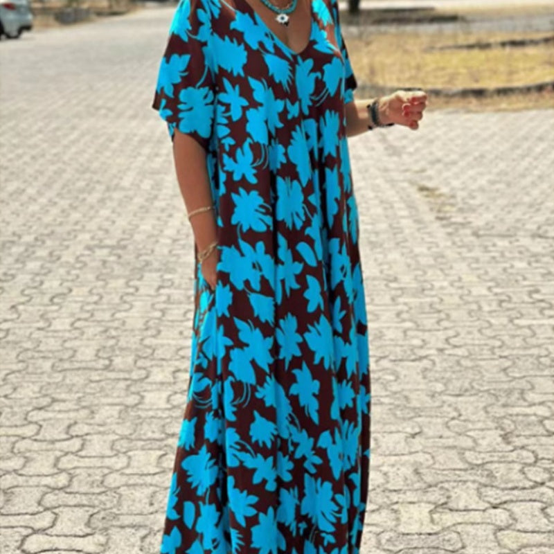 🔥HOT SALE-50% OFF💝Women’s Trendy Print Loose Fit V Neck Long Dress-8
