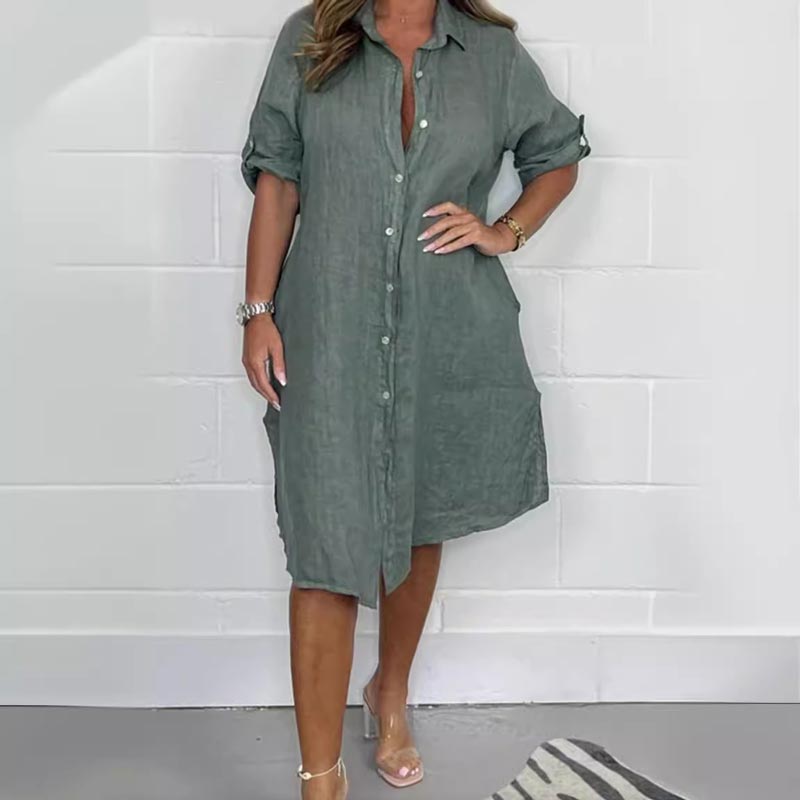 🌷Limited Time 51% OFF💞Women's Cotton and Linen Button Shirt Dress-8