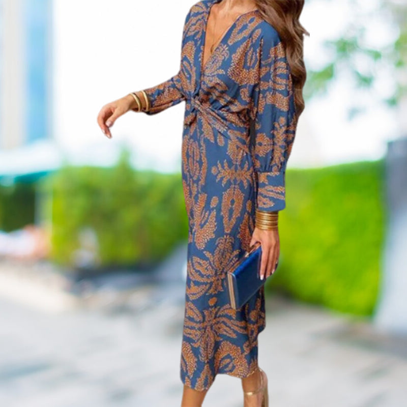 🌷Limited Time 58% OFF💞Deep V Neck Midi Dress with Long Sleeves-5