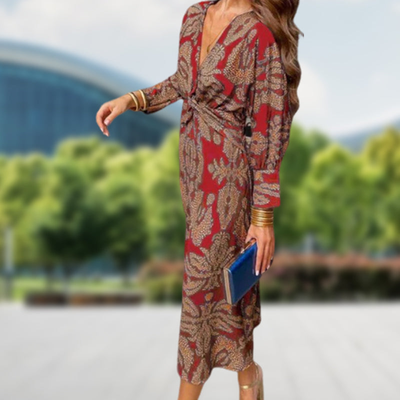 🌷Limited Time 58% OFF💞Deep V Neck Midi Dress with Long Sleeves-6