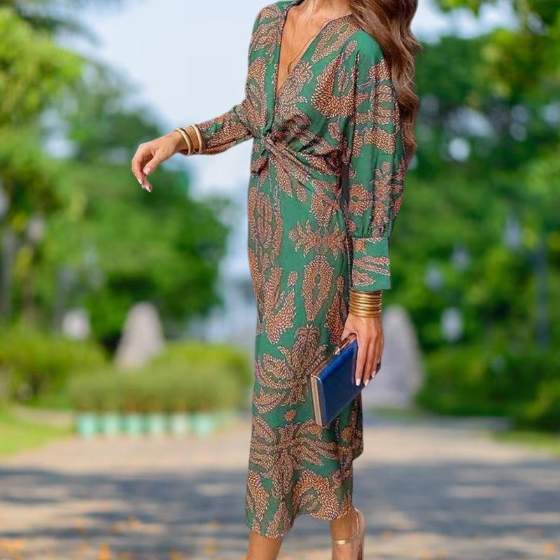 🌷Limited Time 58% OFF💞Deep V Neck Midi Dress with Long Sleeves-7