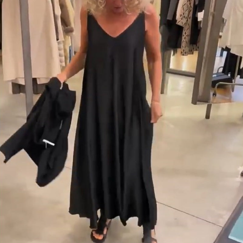 ✨New Arrival✨Solid Round-Neck Top Slip Dress 2-Piece Set-1