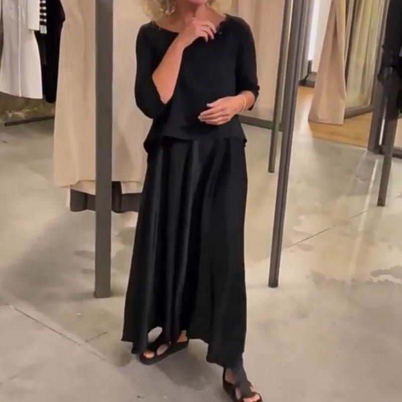 ✨New Arrival✨Solid Round-Neck Top Slip Dress 2-Piece Set-7