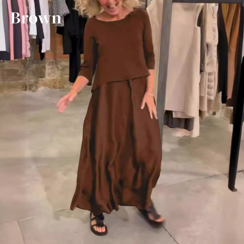 ✨New Arrival✨Solid Round-Neck Top Slip Dress 2-Piece Set-11