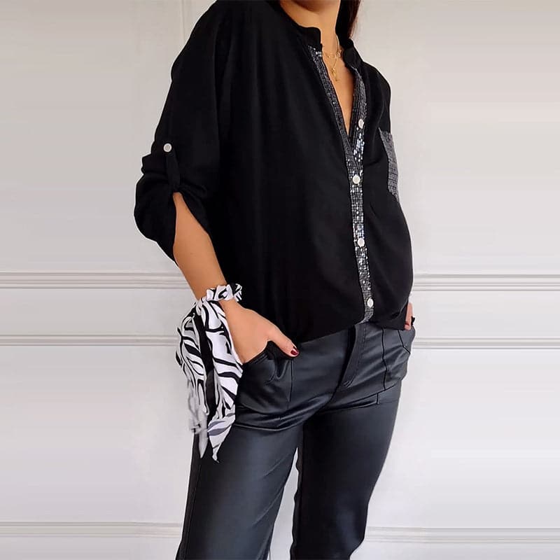 🔥2024 HOT SALE🔥 Casual patchwork top with sequins-5