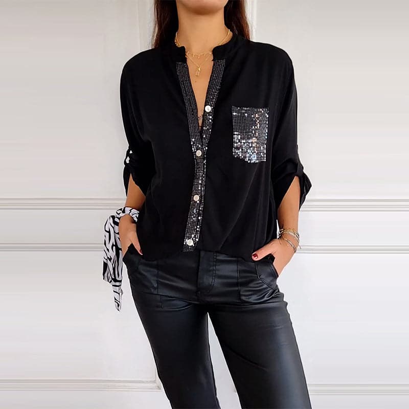 🔥2024 HOT SALE🔥 Casual patchwork top with sequins-4