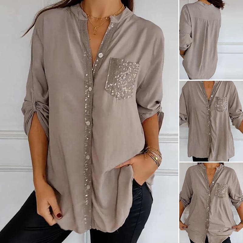 🔥2024 HOT SALE🔥 Casual patchwork top with sequins-3