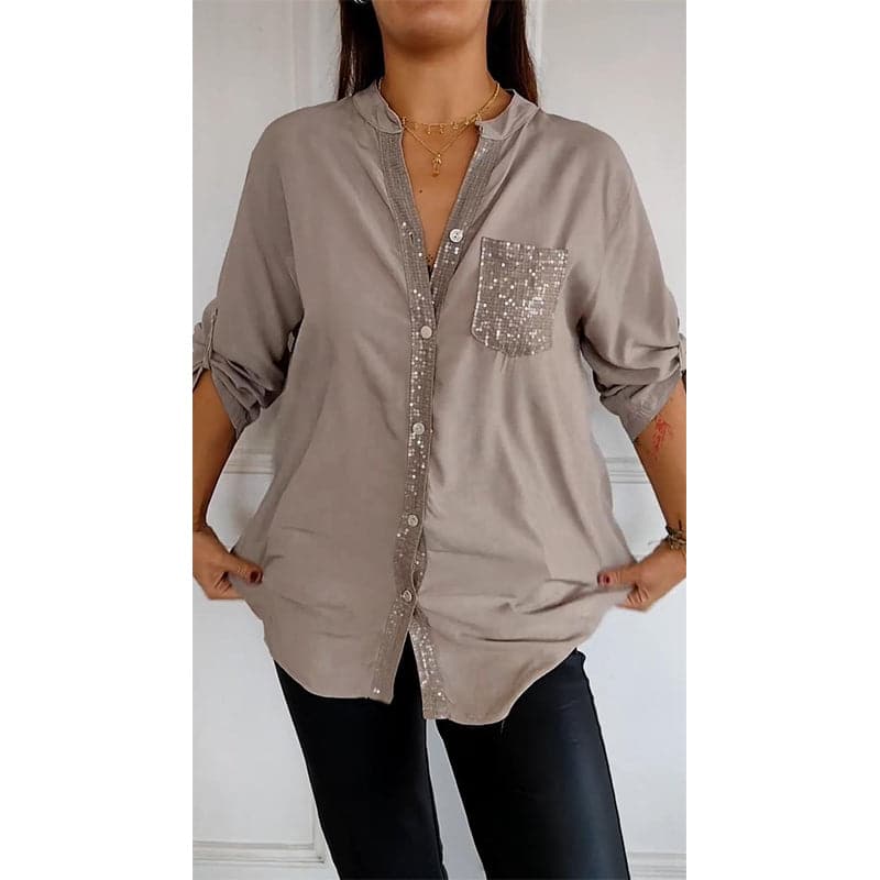 🔥2024 HOT SALE🔥 Casual patchwork top with sequins-6