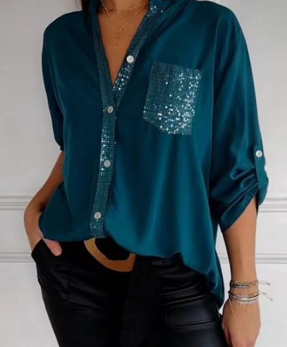 🔥2024 HOT SALE🔥 Casual patchwork top with sequins-9