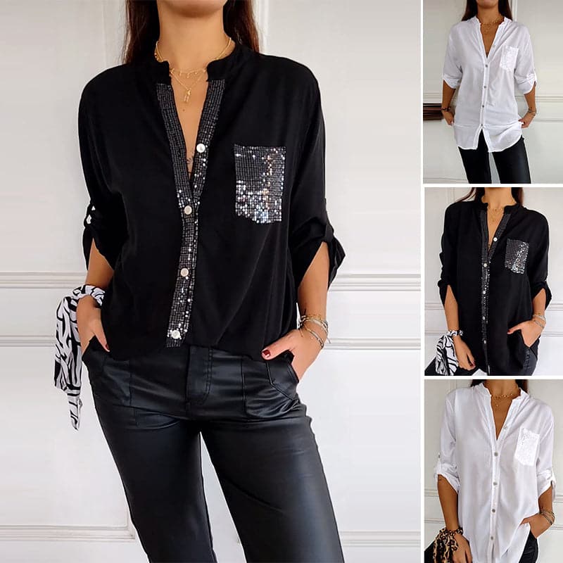 🔥2024 HOT SALE🔥 Casual patchwork top with sequins-10
