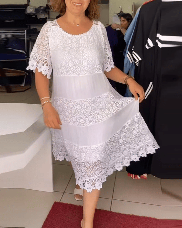 🔥HOT Sale🔥Solid Color Short Sleeve Lace Dress