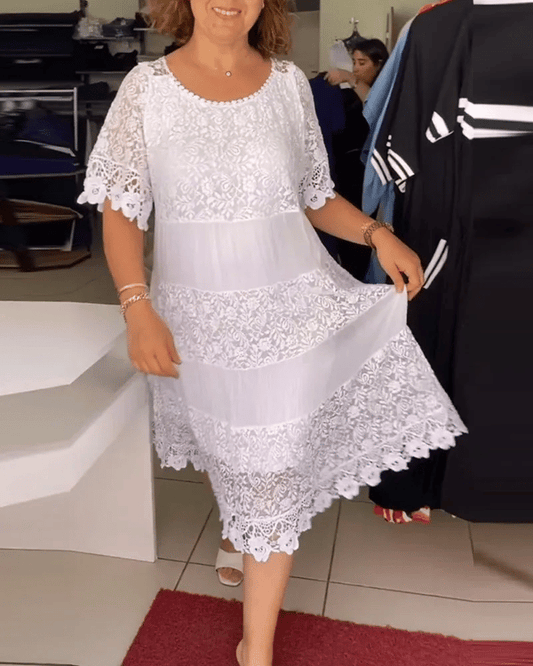 🔥HOT Sale🔥Solid Color Short Sleeve Lace Dress