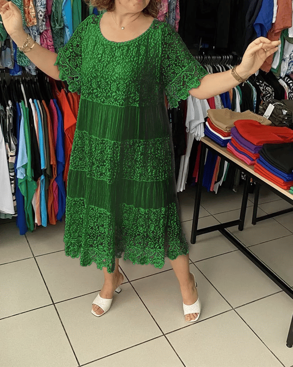 🔥HOT Sale🔥Solid Color Short Sleeve Lace Dress-5