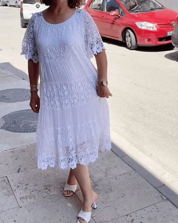 🔥HOT Sale🔥Solid Color Short Sleeve Lace Dress-7