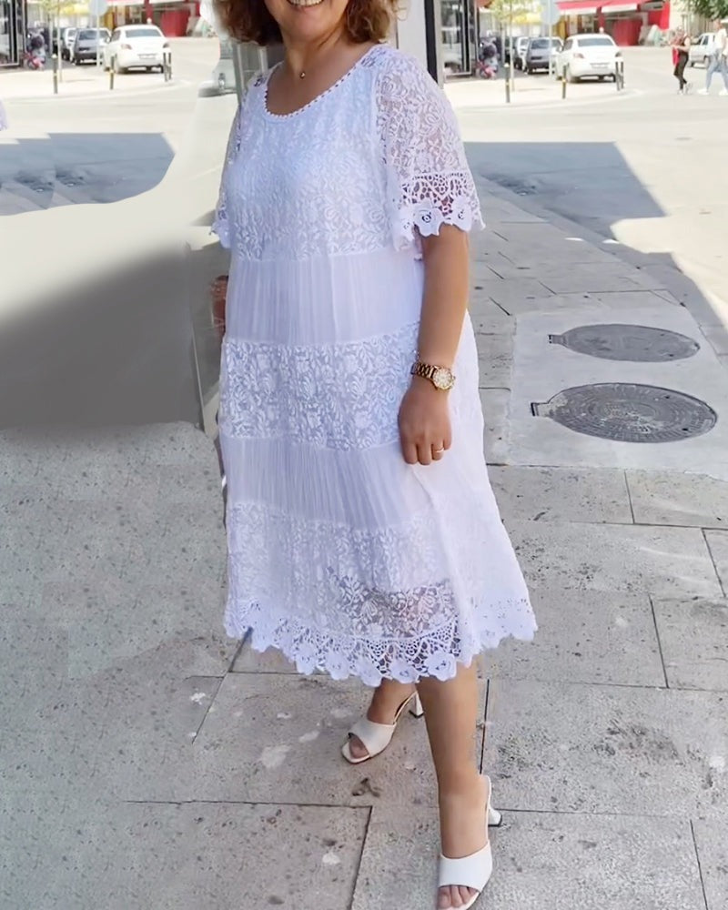 🔥HOT Sale🔥Solid Color Short Sleeve Lace Dress-8