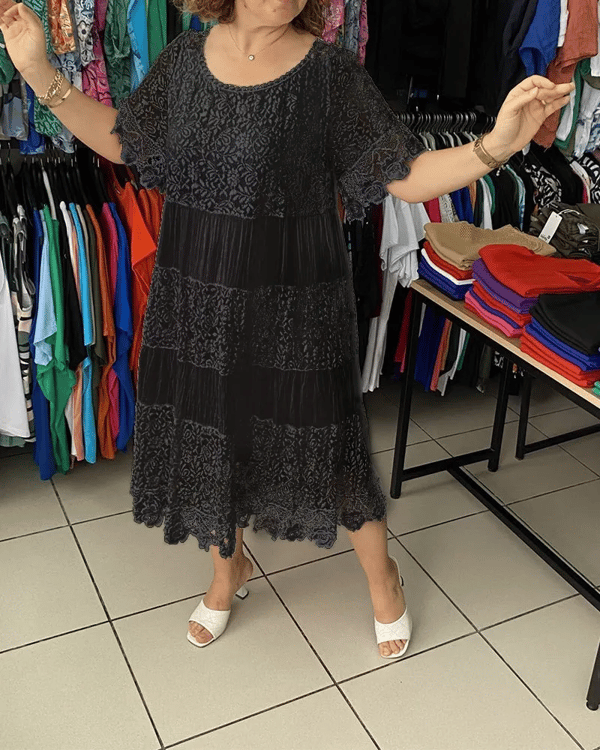 🔥HOT Sale🔥Solid Color Short Sleeve Lace Dress-10