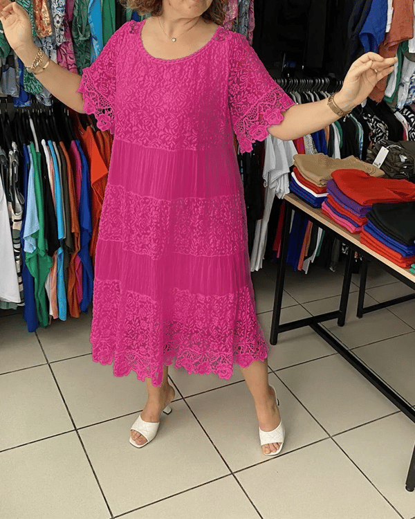 🔥HOT Sale🔥Solid Color Short Sleeve Lace Dress-13
