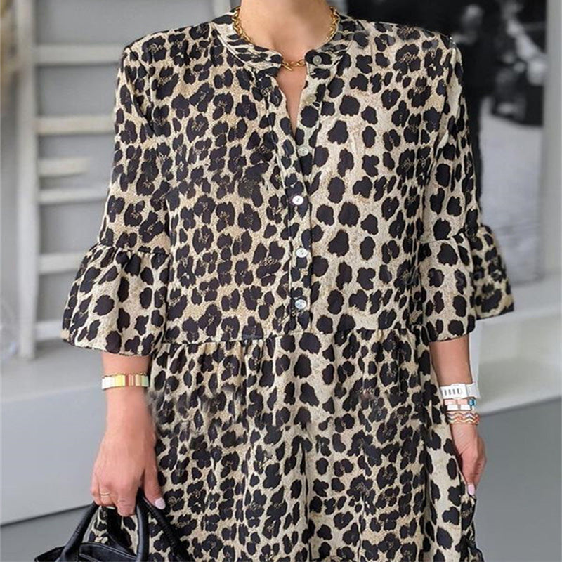 🔥Limited Time 50% OFF🔥Casual Leopard Print Button Front Dress-1