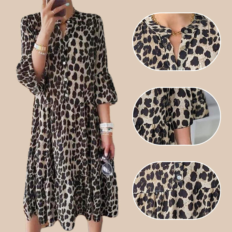 🔥Limited Time 50% OFF🔥Casual Leopard Print Button Front Dress-3