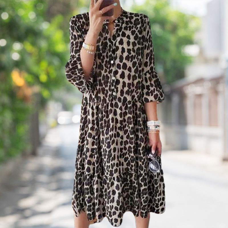 🔥Limited Time 50% OFF🔥Casual Leopard Print Button Front Dress-5