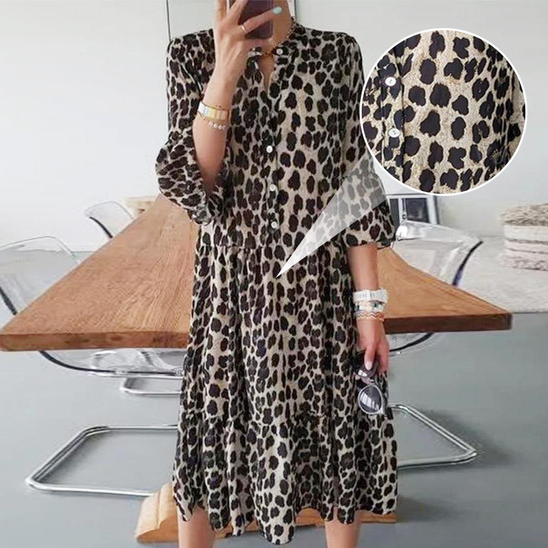 🔥Limited Time 50% OFF🔥Casual Leopard Print Button Front Dress-2