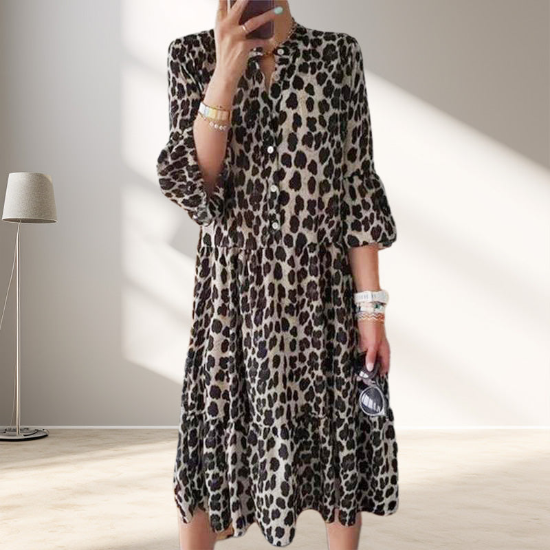 🔥Limited Time 50% OFF🔥Casual Leopard Print Button Front Dress-6
