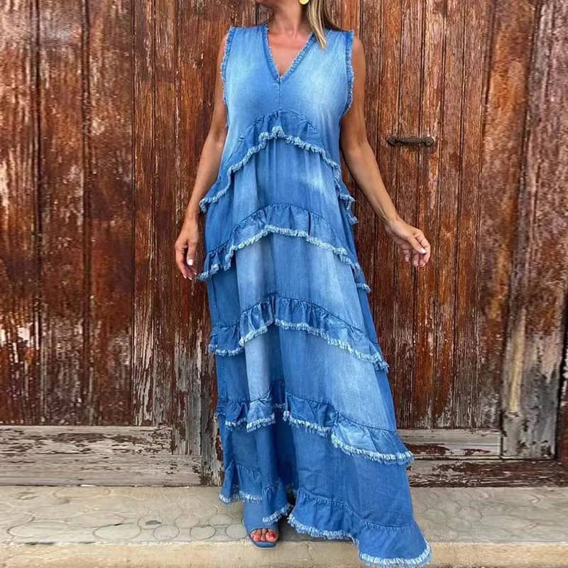 🌷Limited Time 74% OFF💞Fashion V-Neck Sleeveless Layered Ruffled Dress-1