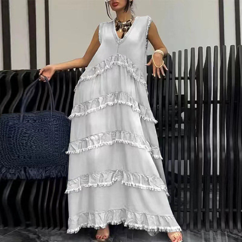 🌷Limited Time 74% OFF💞Fashion V-Neck Sleeveless Layered Ruffled Dress-5